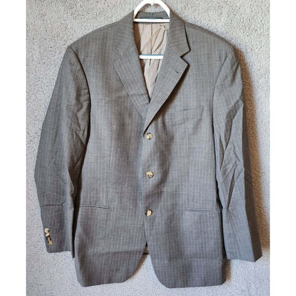 Hugo Boss Gray Pinstripe 3 Button Blazer Suit Jacket Size 40 R 100% Virgin Wool